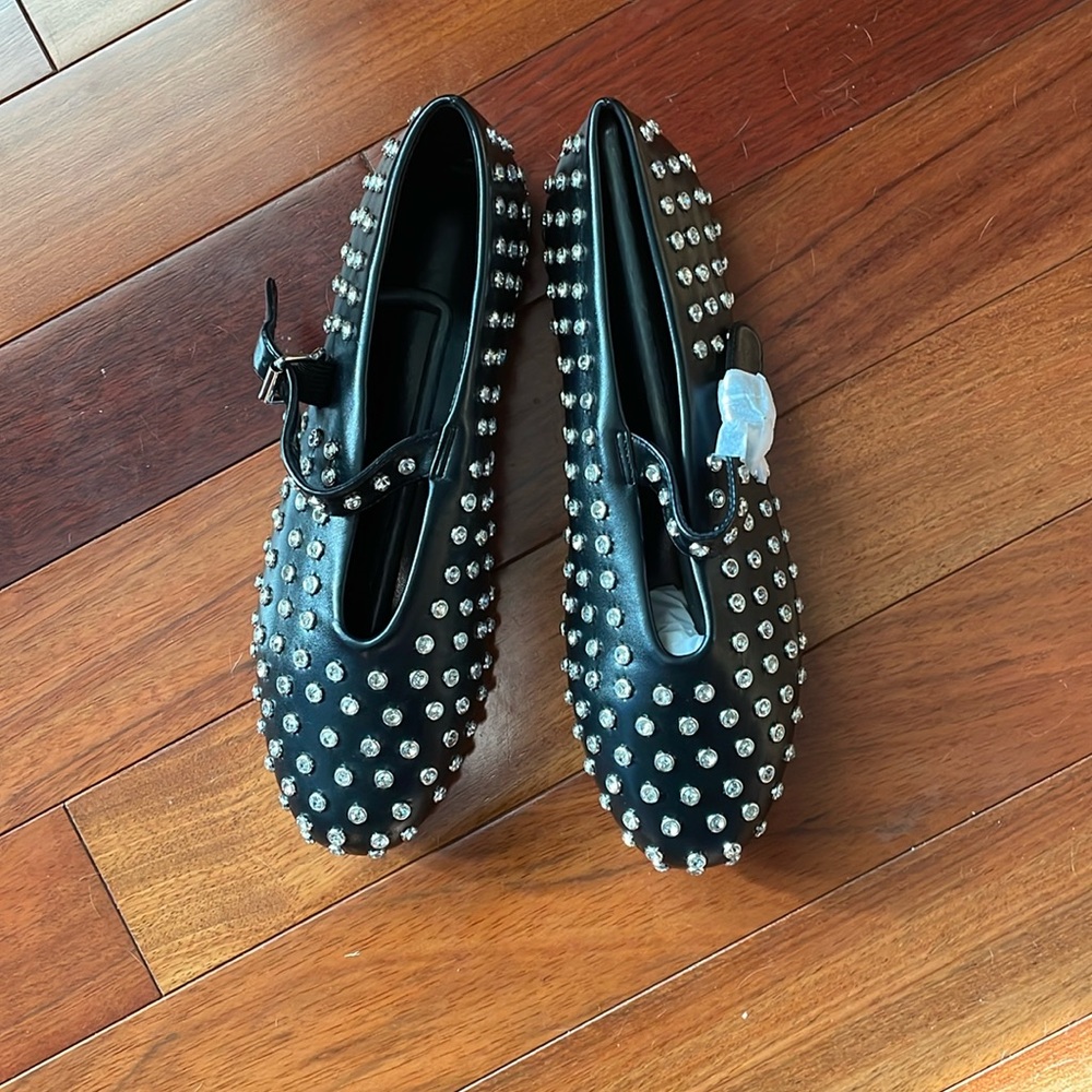 Rhinestone black ballet flats